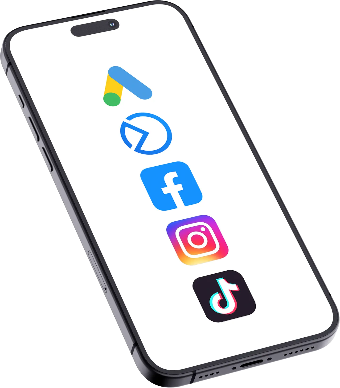 Handy mit Online Marketing Anwendungen auf dem Bildschirm